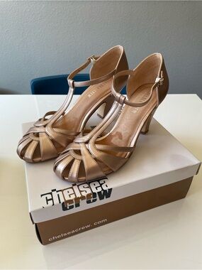 Chelsea Crew Women's T-Strap Heels in Rose Gold